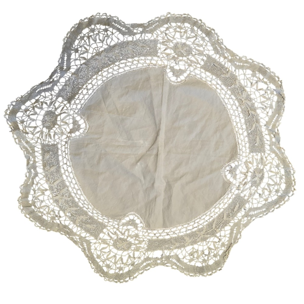 3 Vintage Lace Doilies Cream Scallop Floral various shapes Antique Victorian